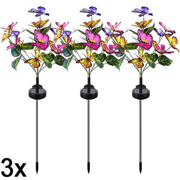 3x Solární venkovní svítidlo ve tvaru motýlů | FLUTIX