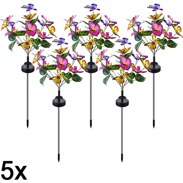 5x Solární venkovní svítidlo ve tvaru motýlů | FLUTIX